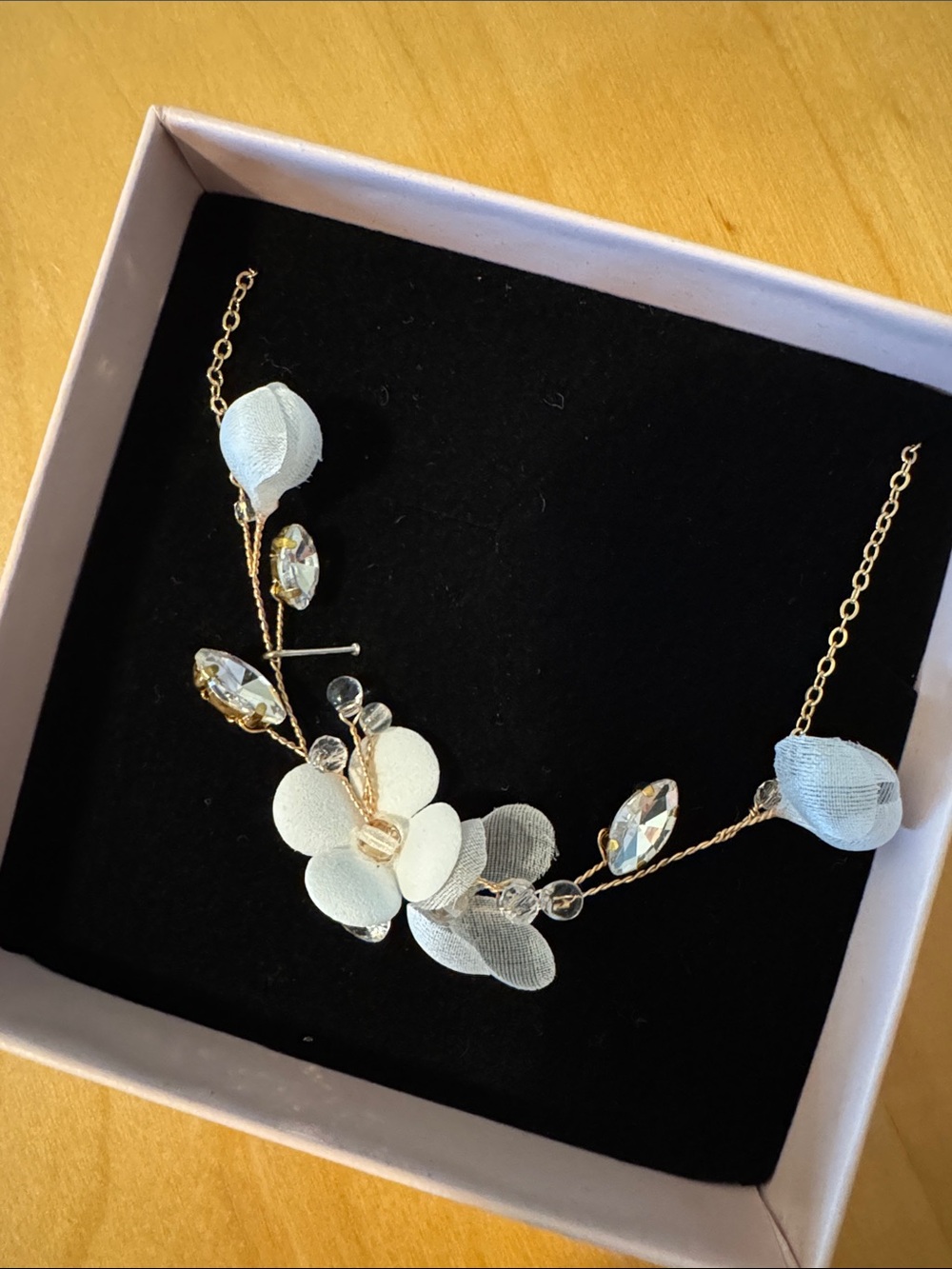 Delicate Gold and Silk Floral Bridal Necklace - One of a kind